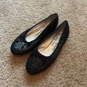 Kate Spade New York Black Glitter Ballet Flats With Bow Size 6